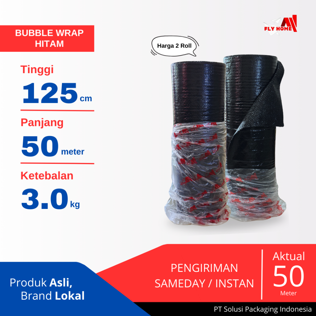 

FLYHOME Bubble wrap hitam 3kg 2 roll besar bublewrap 125x50meter Instan