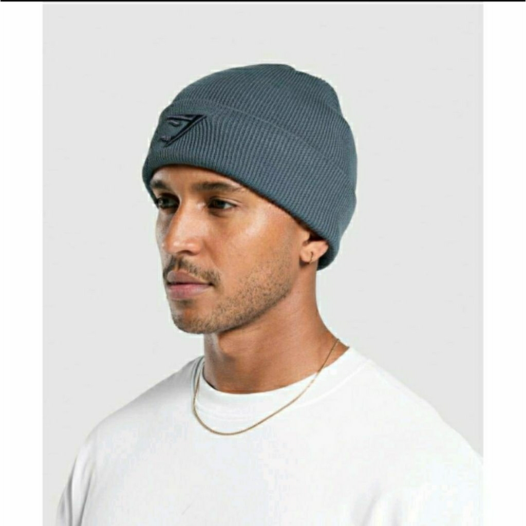 Gymshark Hoodie Original Beanie Denim Teal Topi Kupluk