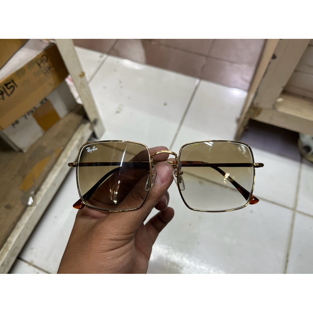 KACAMATA RAYBAN SQUARE 1971 GOLD LENSA COKLAT GRADASI