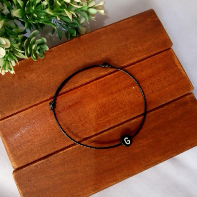 Gelang inisial A-Z/gelang pipih hitam/gelang nama couple
