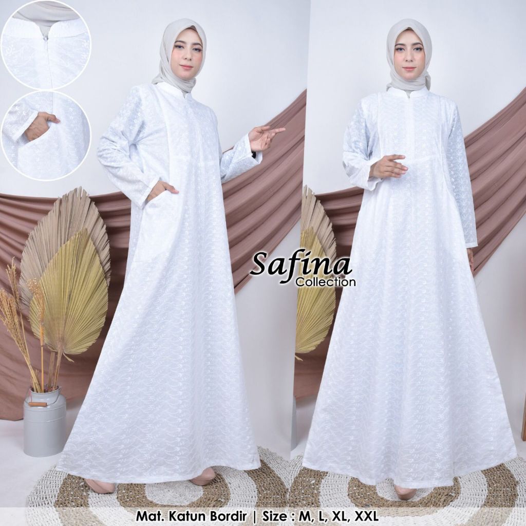 gamis putih bahan katun bordir