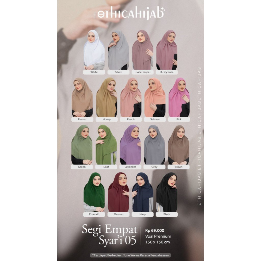 ETHICA HIJAB SEGI EMPAT SYARI 05 | Voal Polos Premium Voal Jahit Pinggir Polos Voal Basic 130 x 130
