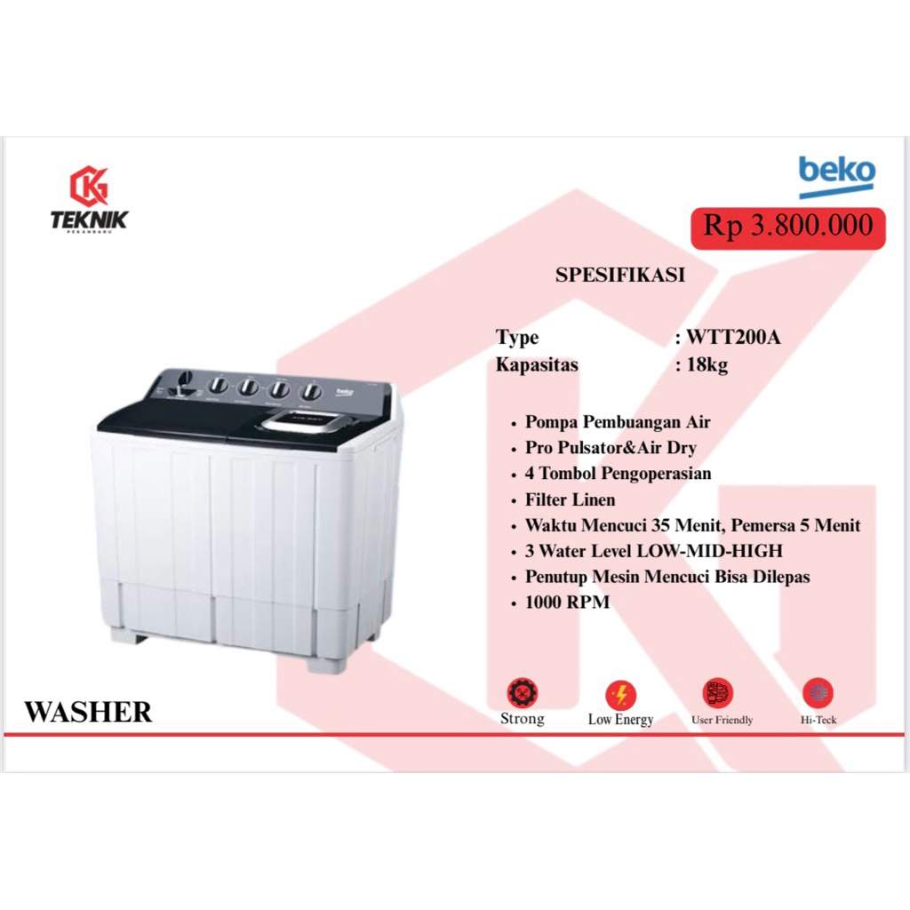 Mesin Cuci  Beko Top Loading 18kg - Washer Beko Top Loading 18kg
