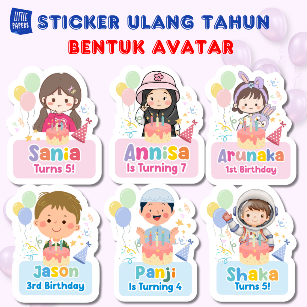

Sticker Ulang Tahun Anak Cutting Bentuk Avatar Custom Littlepapers