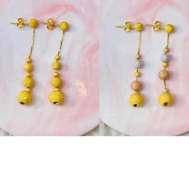 giwang bola pasir kuning dan warna warni panjang mewah elegant emas asli kadar 700