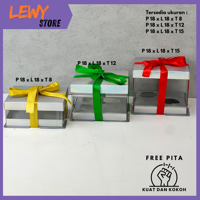 

Kotak Kue Box Mika Cake Box 18x18 cm Box Puding Cupcake Toples Kotak Kue Mika Transparan PET Kotak Kado Kotak Cupcake Toples Dus Hadiah - Tutup Warna/ M15