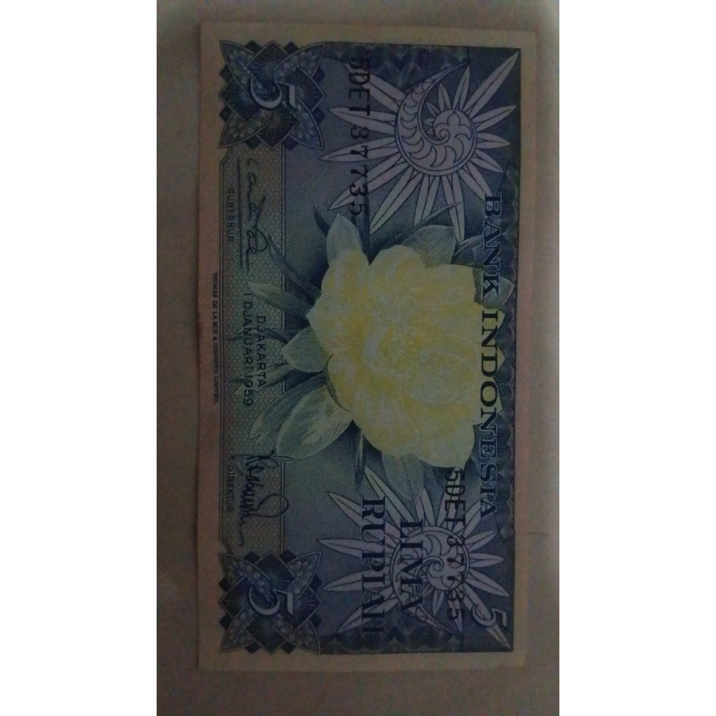 Uang Kertas 5 Rupiah Tahun 1959 Indonesia