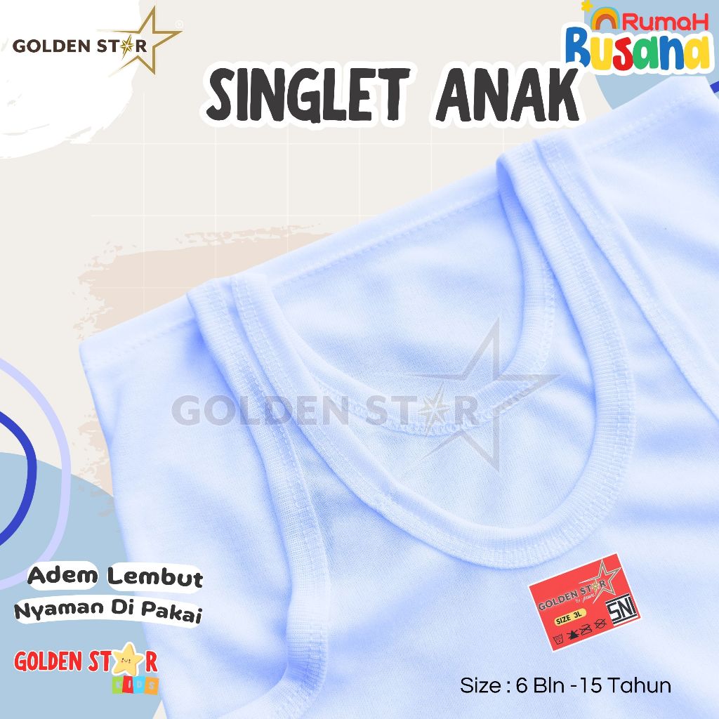 6 Pcs Singlet Kaos Dalam Anak Prempuan Golden Star Sampai Umur Remaja / Singlet Anak Warna Putih Pol
