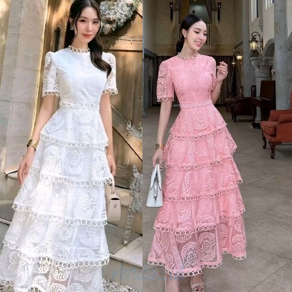 dress sleeve lace brukat brokat mom sister photoshoot syukuran gaun pesta nikah wedding party birthd