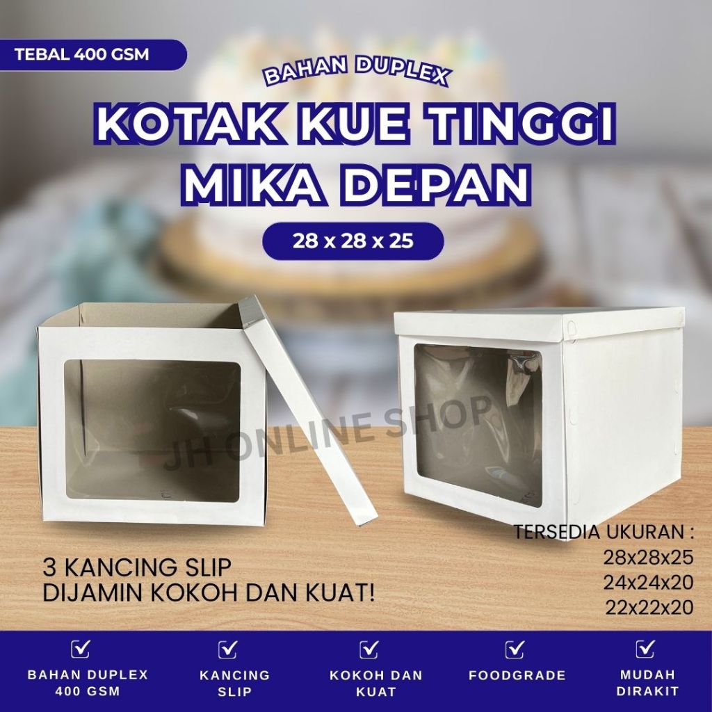 

Kotak Kue Tinggi Mika Depan 28x28x25 Tutup Pisah Duplex Kotak Kue Tart Tinggi Kotak Cake Tinggi Dus Kue Tart