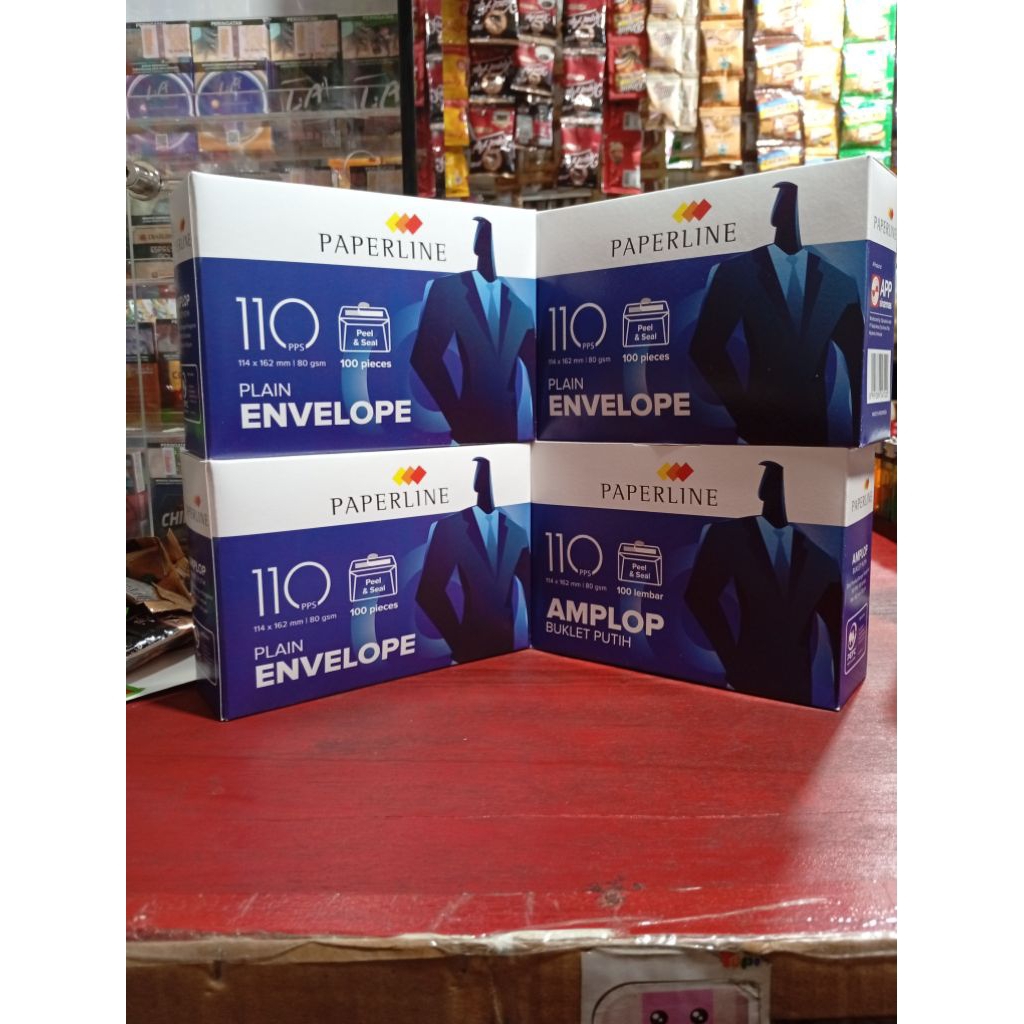 

AMPLOP PAPERLINE BUKLET PUTIH 110 PPS 114 X 162 MM |80 GSM 100 LEMBAR ( 1 kotak)