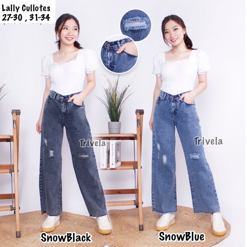 TRIVELA  Ripped Cullotes  Kulot Sobek Wanita  Kulot Unfinish  Lally KODE H5P3