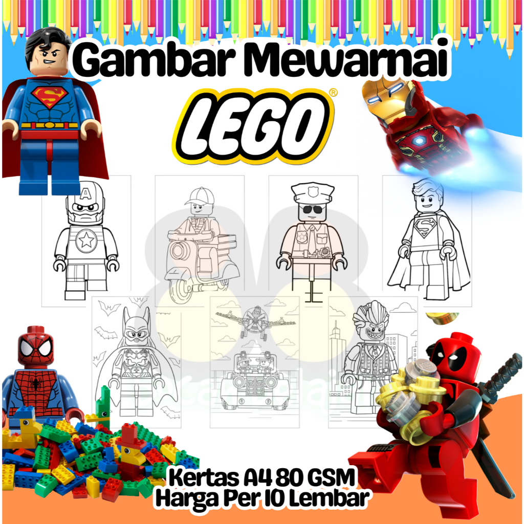 

10 Lembar Kertas A4 Gambar Mewarnai Tema LEGO Termurah - Anak Anak TK SD PAUD Remaja