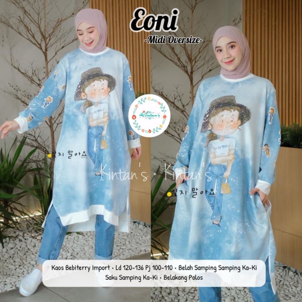 Eoni Midi Oversize - Kaos Wanita Jumbo  - Kaos Oversize - Kaos Babyterry Import by Kintans