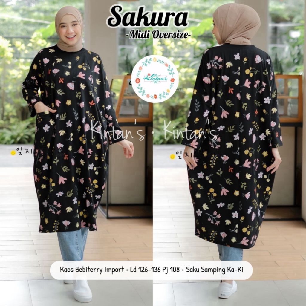 Sakura Midi Oversize - Kaos Wanita Jumbo  - Kaos Oversize - Kaos Babyterry Import by Kintans