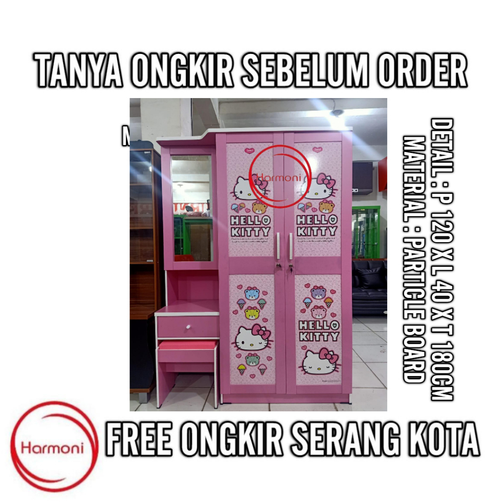 LEMARI ANAK HELLO KITTY LEMARI PAKAIAN ANAK + MEJA RIAS HELLO KITTY LEMARI PAKAIAN ANAK HELLO KITTY 