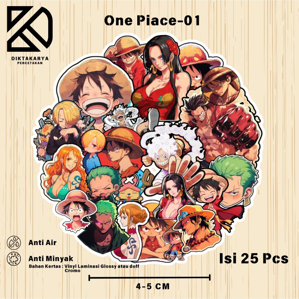 

Stiker Anime One Piece-01 Paper Vinyl, Cromo Dekorasi Laptop, Koper, Tumbler DIY