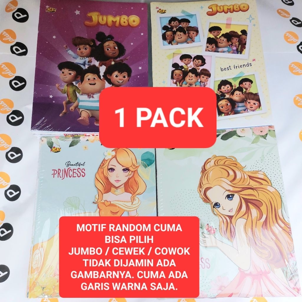 

1 PACK (ISI 10) Buku Tulis Garis 38 Kiky MOTIF JUMBO / Cowok / Cewek BK TULIS 38 Lembar Isi Warna Sampul Fancy Ukuran 16x21cm