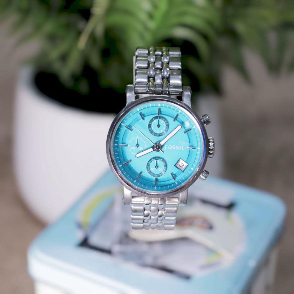 Vintage Luxury ~ Fossil Heritage Aqua Dial Automatic Stainless Steel Jam Wanita - ME3245