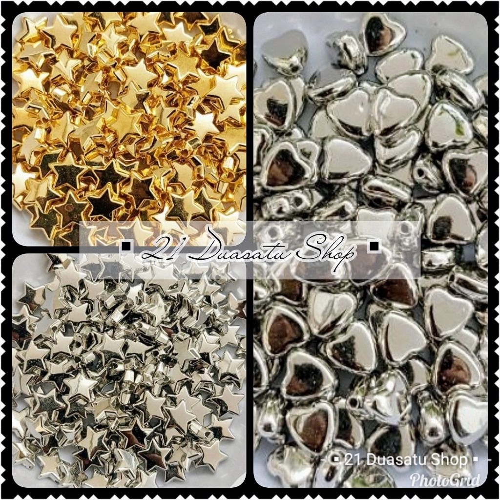 (Pon) Manik CCB love bintang silver gold/manik mote gelang kalung kerajinan tangan