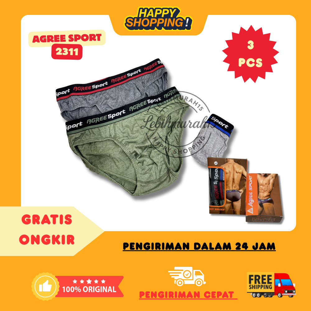 CD AGREE Sport 2311 /CELANA DALAM COWOK AGREE / CD AGREE KARET BOXER [3PCS]
