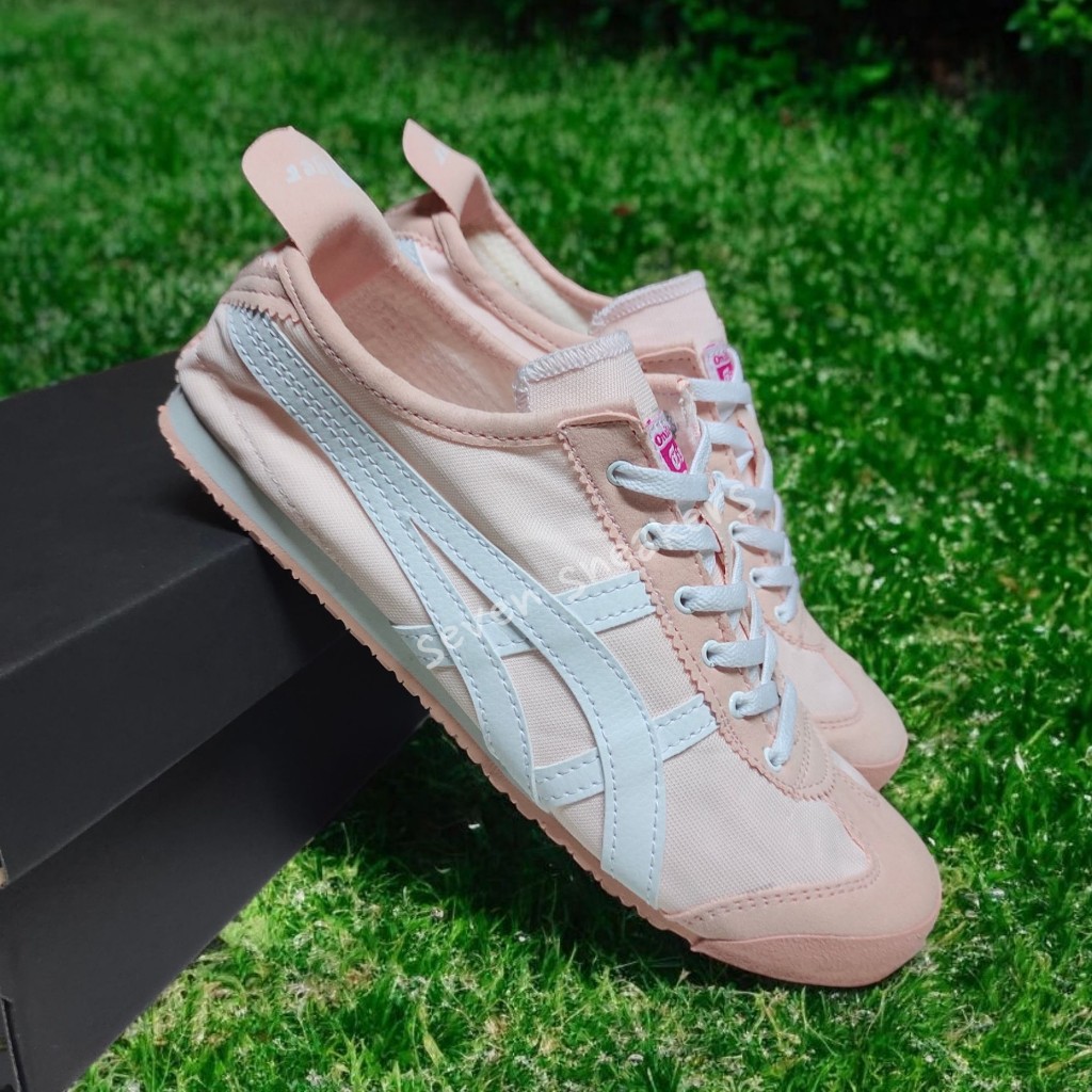 Sneakers Wanita Peach White Bahan Kanvas Tali