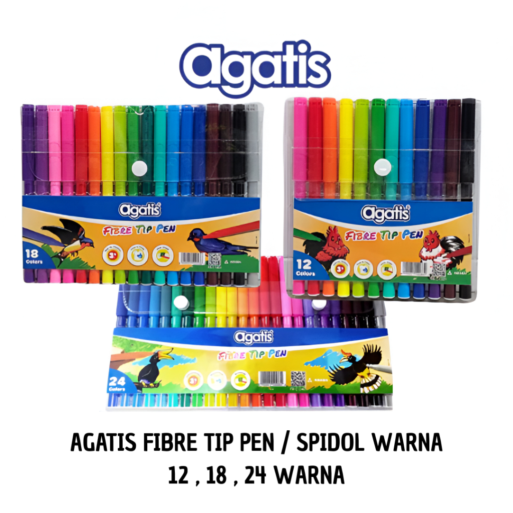 

Spidol warna / spidol gambar Agatis Fibre Tip pen 12 / 18 / 24 Warna
