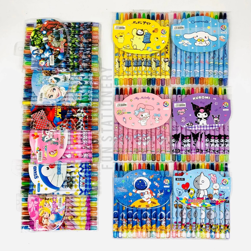 

Crayon Putar Panjang 12 WARNA / Rolling Crayon / Oil Pastel Set Mewarnai Anak Lucu karakter Kartun