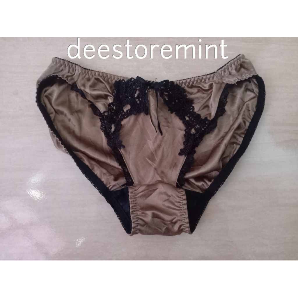 celana satin cd silky cokelat gold berpadu sedikit renda