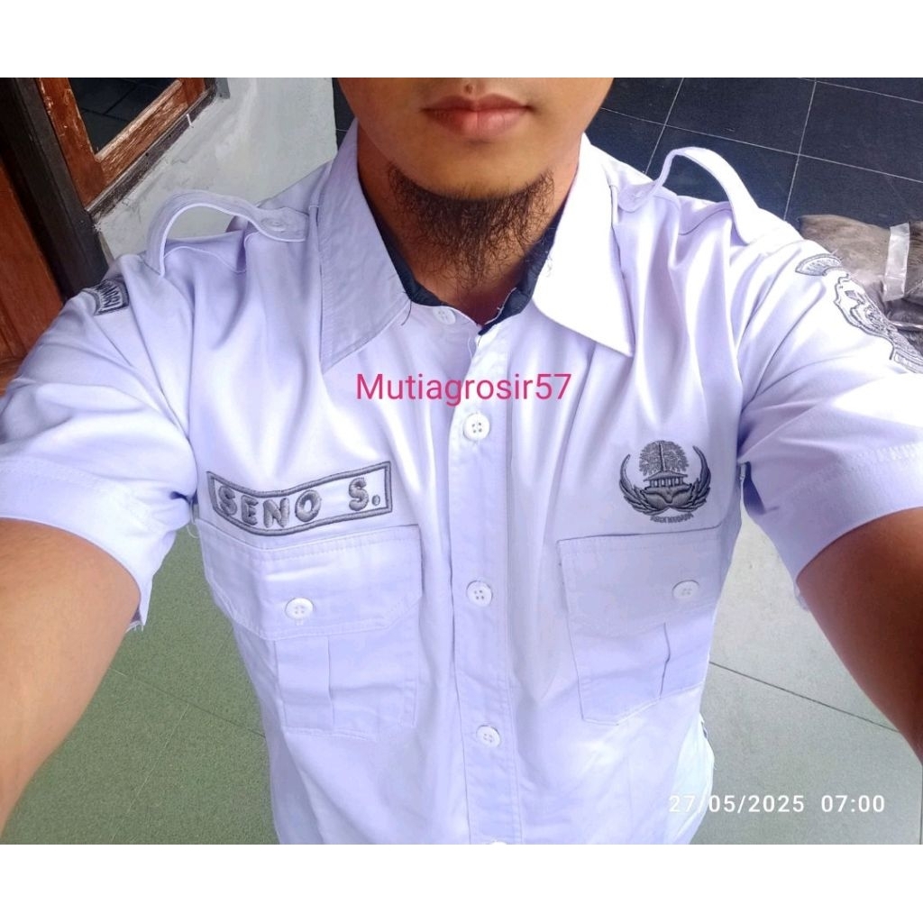 pdh putih wanita Kemeja Putih Lengan Pendek atau Panjang untuk Pria dan Wanita, Free Bordir Timbul 4