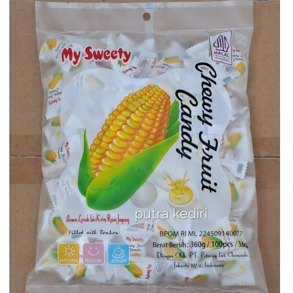 

MY SWEETY PERMEN LUNAK ISI KRIM RASA JAGUNG 360gr ISI 100 BIJI ( CHEWY FRUIT CANDY )