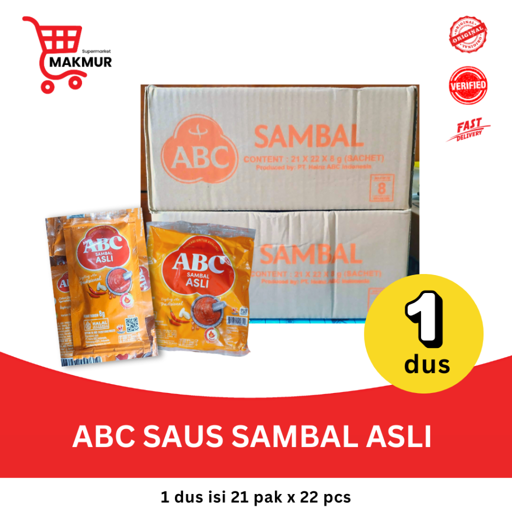 

ABC Saus Sambal Sachet 1 DUS isi 21 PAK x 22 PCS x 8 GRAM GROSIR - Tkmakmur24