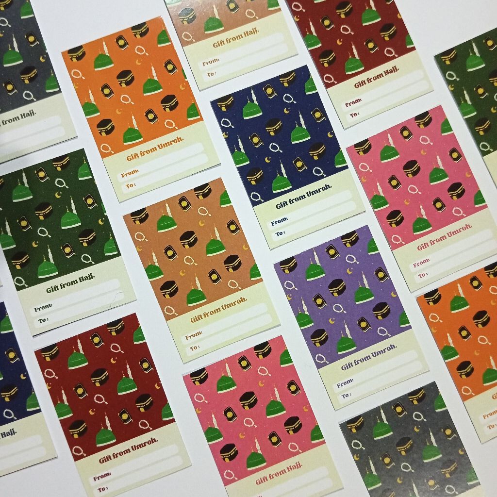 

(4x6 cm) Kartu Hangtag dan Sticker Label Souvenir Oleh-oleh Umroh Haji Pattern Makkah Madinah