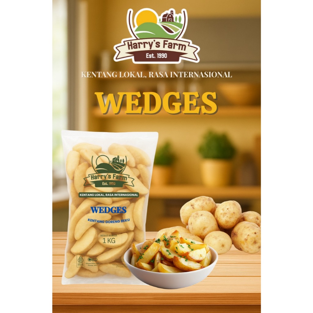

Wedges Plain | Kentang Goreng Wedges Plain 1 kg | Kentang Frozen | Kentang Lokal | Makanan Beku