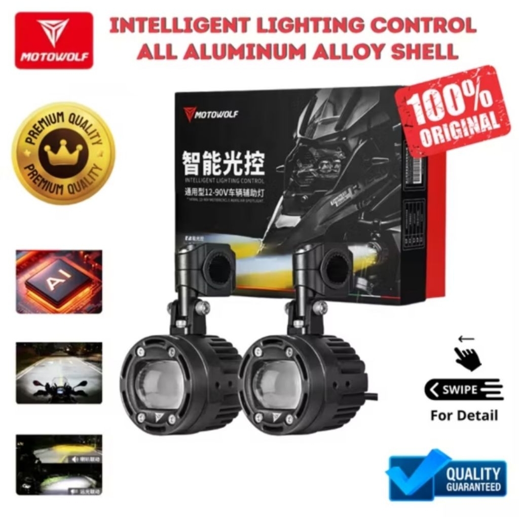 Motowolf Lampu Tembak Motor Super Terang Lampu LED Motor Putih Kuning
