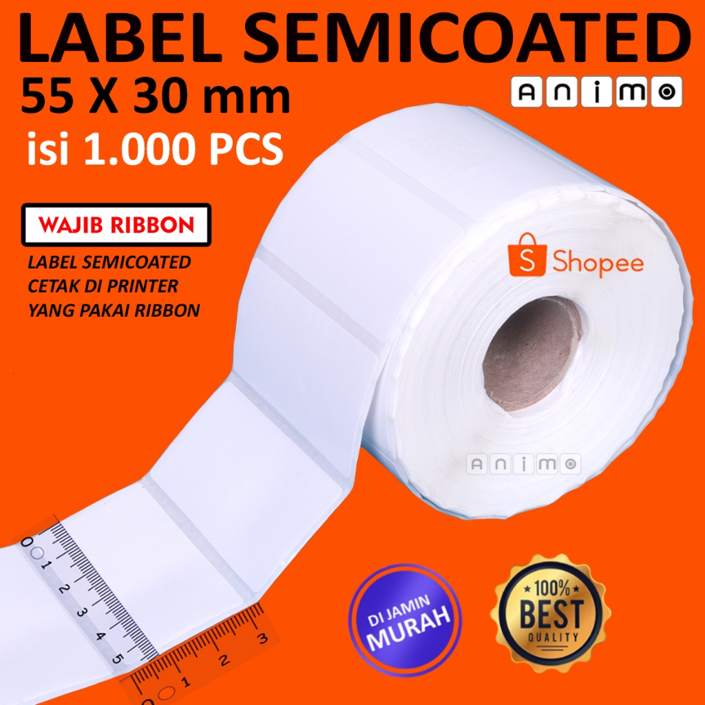 

LABEL SEMICOATED 55 X 30 MM isi 1.000 PCS - Label Barcode Semicoated 55x30 MM - Stiker Semicoated 5,5 x 3 CM isi 1000 pcs