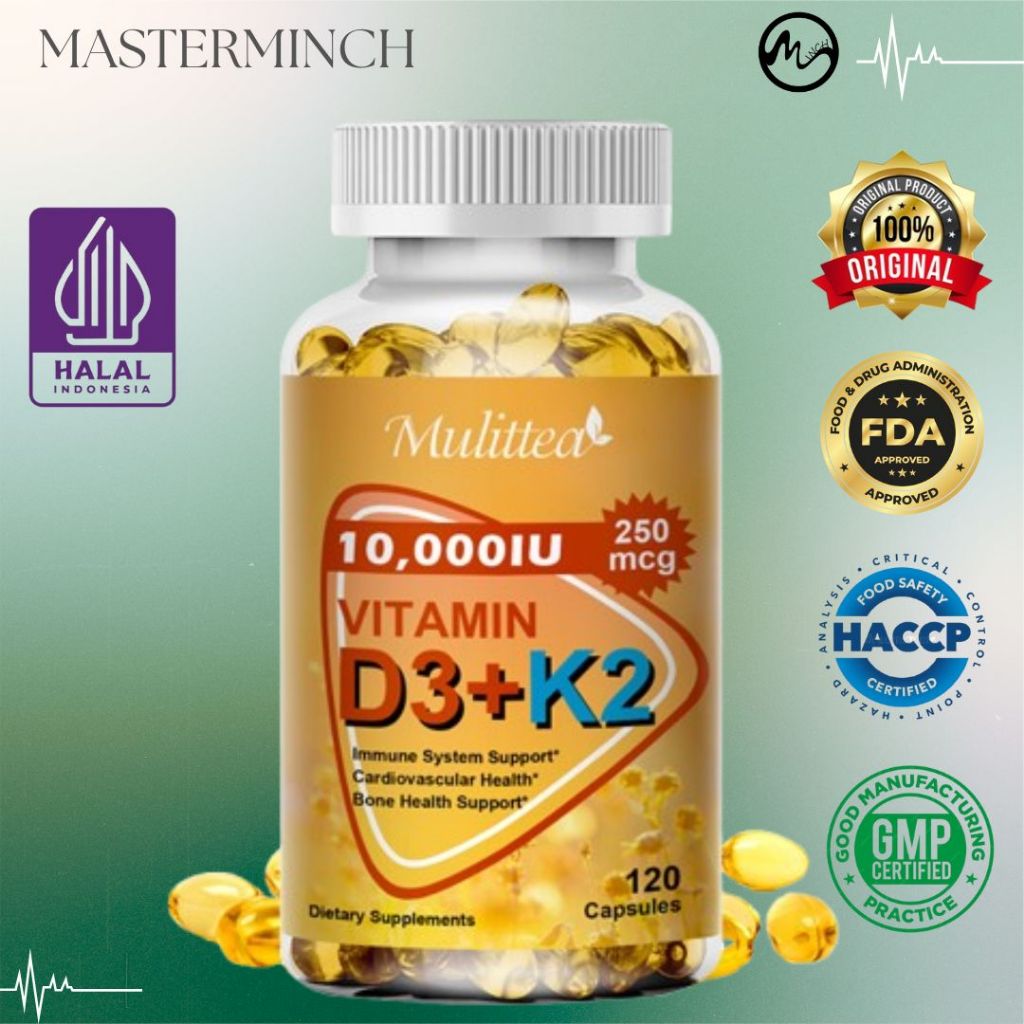 Mulittea D3+K2 mk7 untuk Mendukung dan meningkatkan kesehatan tulang, jantung, imun, dan gigi