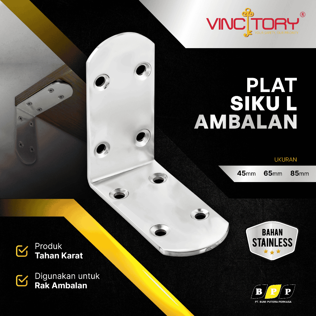 PLAT Siku L Stainless Tebal 2.2mm Model Lebar VINCITORY | Siku L Stainless Kuat Dan Tebal