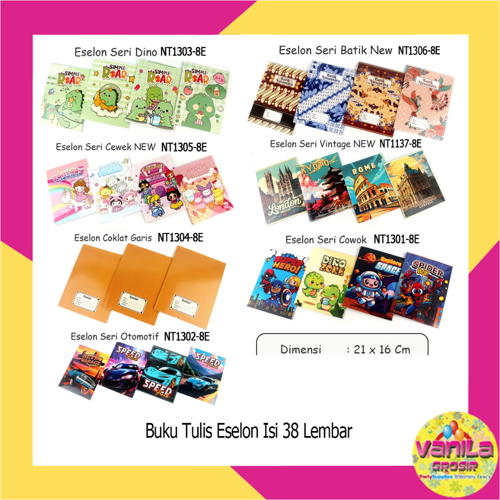 

(10 Buku) Isi 38Lembar Buku Tulis Eselon Uk 21x16cm, buku tulis sekolah, buku sekolah