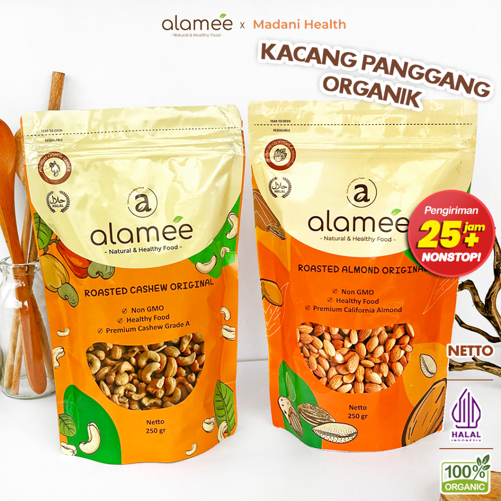 

Kacang Almond Almon Mede Walnut Pistachio Kupas Panggang Premium Roast Roasted Oven Siap Makan