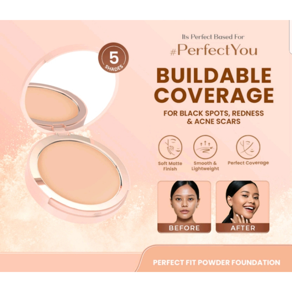 Hanasui Perfect Fit Powder Foundation / Bedak Padat Tahan Lama Anti Air dan Glowing
