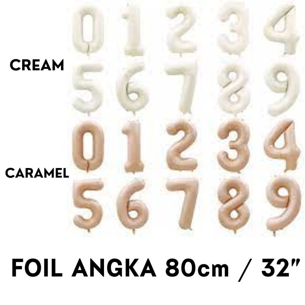 Balon Foil Angka 80 Cm Warna Putih Retro Caramel / Balon Foil Angka