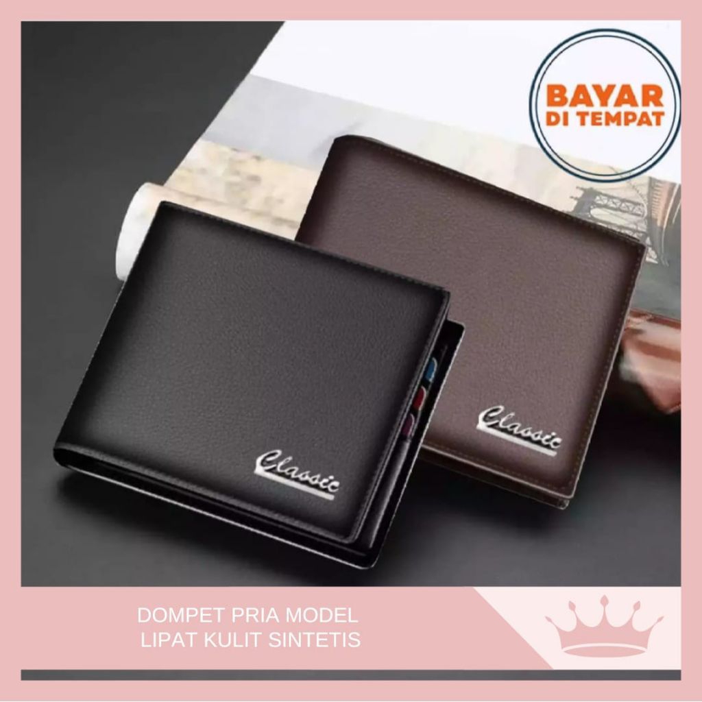 Dompet Hitam Pria Lipat Murah / Dompet Keren Anak Muda Model Logo Besi Classic