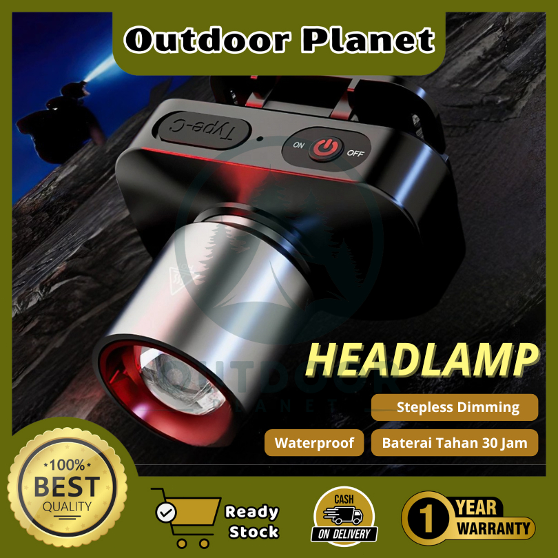 OUTDOOR Planet (GARANSI 1 TAHUN) Senter Kepala Cahaya Maksimal 1000Lumen Plus RechargePro dengan USB