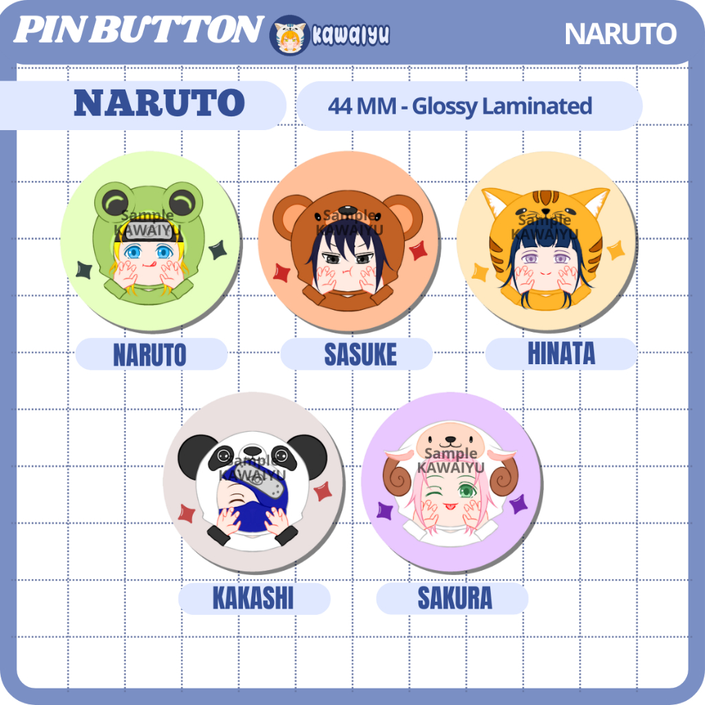 NARUTO | Pin Button Anime Naruto Animal vers | Pin Peniti Anime 44mm by kawaiyu