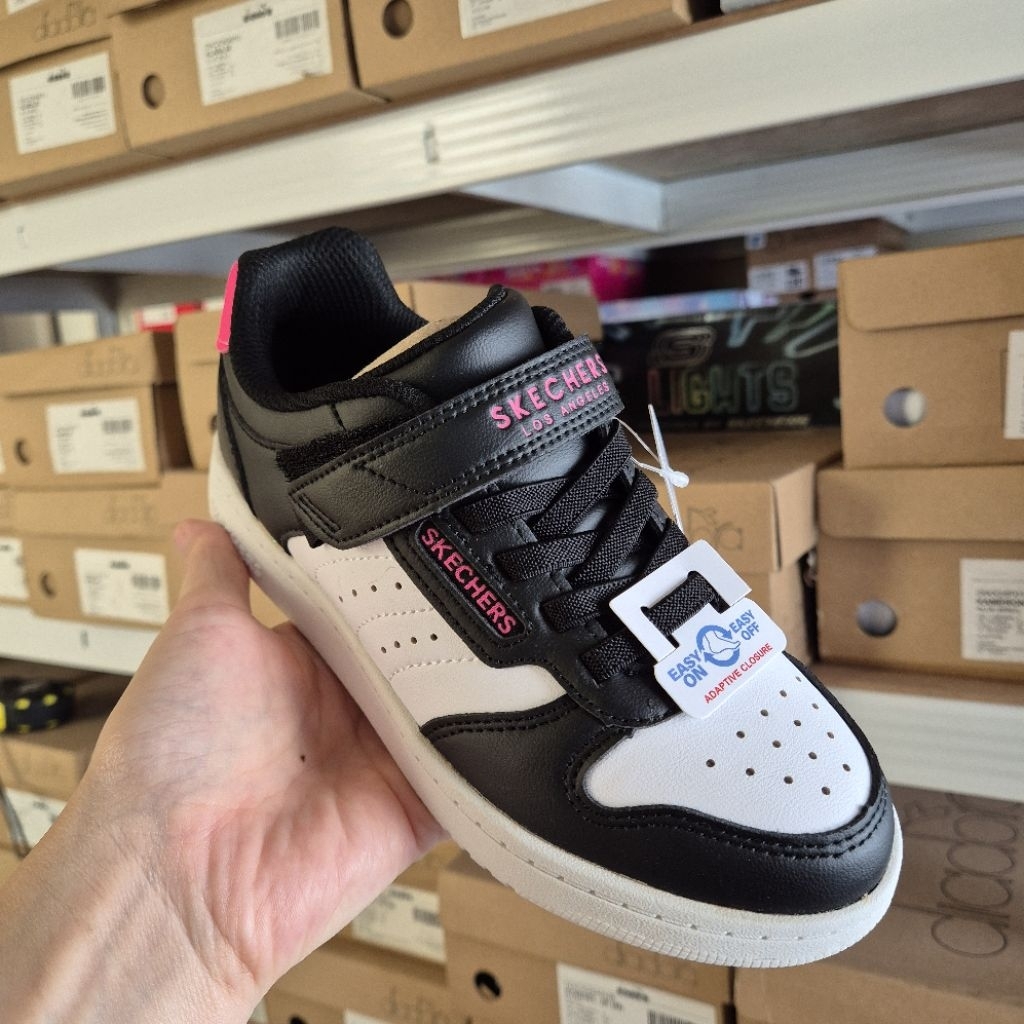 Skec Sepatu Sneakers Anak Perempuan Black/White/Pink Original | Girls Kids Skec Sneakers