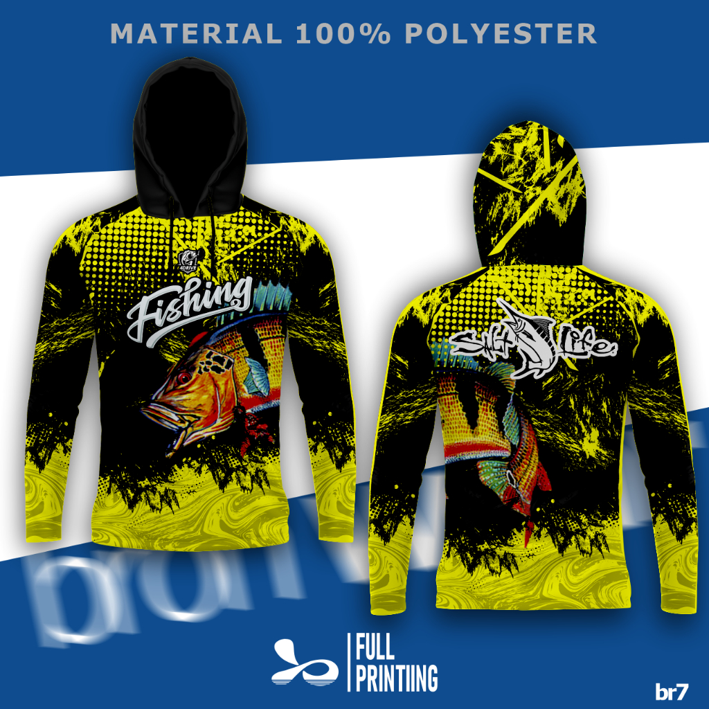 Baju Mancing Lengan Panjang/Hoodie Mancing Lengan Panjang Yellow Fishing Monster