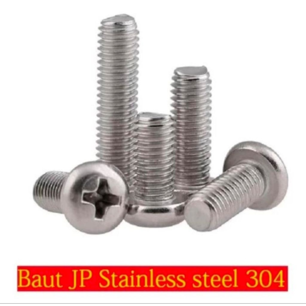 ( 1 pcs ) Baut JP M10 x 12 / M10 x 16 / M10 x 20 / M10 x 25 Head Plus SS304 Obeng Plus Baut Plus Bau