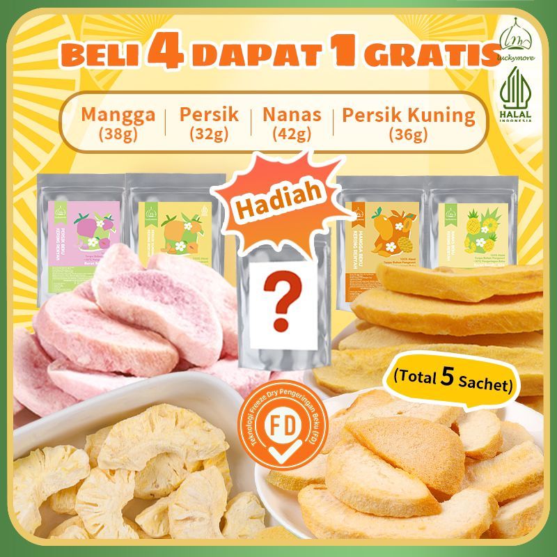 

【Luckymore】HALAL Paket 4 Keripik Buah + 1 Bonus, Keripik Buah, Dried Snack, Freeze Dried Fruit, Buah Kering, Cemilan Sehat, Keripik Buah