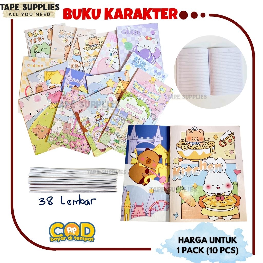 

(TERBARU!) BUKU TULIS LUCU KARAKTER 38 LEMBAR (ISI 10PCS) READY COD!!!